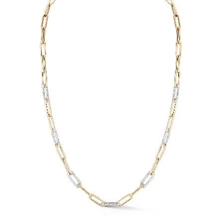 14K Yellow and White Gold 17inch 7 Stations Paper Clip Necklace w/Diams=1.68ctw SI G-H #NP20-128B/7