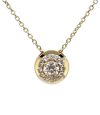 14K Yellow Gold 16inch Round Halo Necklace w/Di...