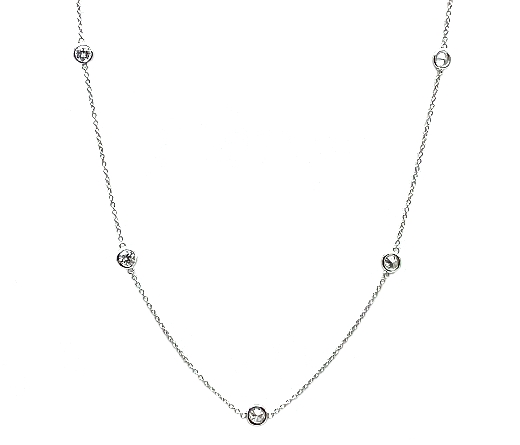14K White Gold Diamonds by the Yard 16-18inch Necklace w/5Diams=1.19ctw SI H-I #RMT1101B