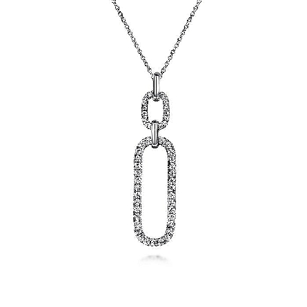14K White Gold Diamond Link Chain Drop Pendant ...