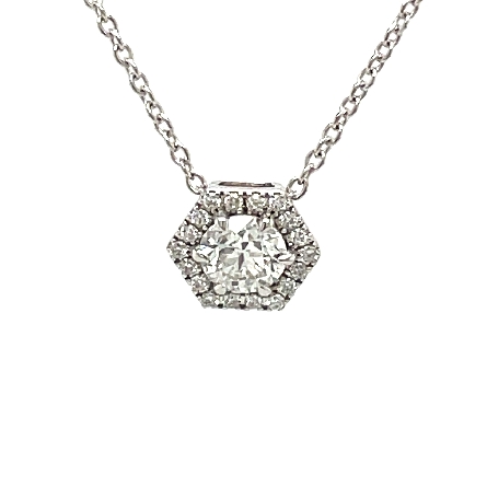 14K White Gold 16-18inch Hexagon Halo Necklace ...