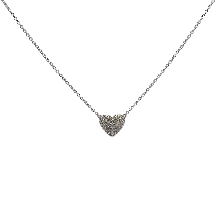 14K White Gold 16-18inch Pave Heart Necklace w/...