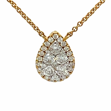 18K Yellow Gold Halo Pear Cluster Station Neckl...