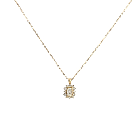 14K Yellow Gold 18inch Cushion Halo Pendant Nec...