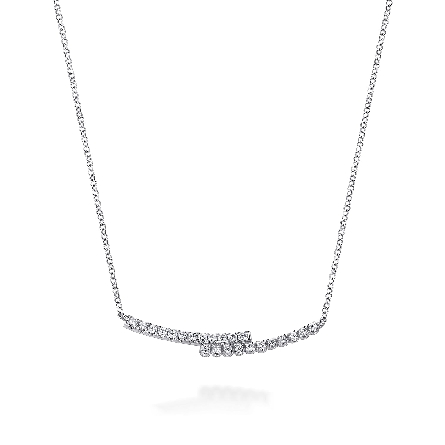 14K White Gold Gabriel Bypass Bar Necklace w/Di...