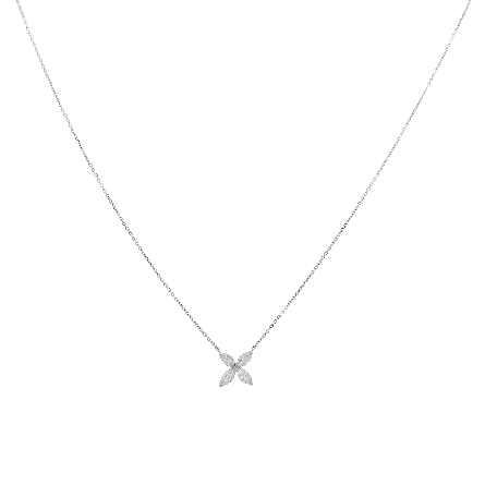 18K White Gold 16-18inch Clover Necklace w/Marq...