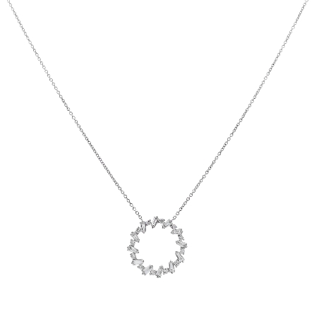 18K White Gold 16-18inch Circle Pendant Necklac...
