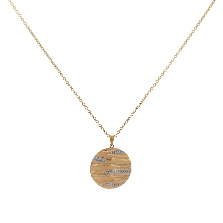 18K Yellow Gold 16inch Round Wavy Disk Necklace...