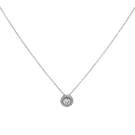 14K White Gold 16inch Halo Pendant Necklace w/D...