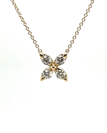 14K White Gold 17-18inch Clover Necklace w/Diam...