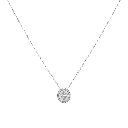 14K White Gold Halo Oval Bezel Adjustable 16-18...