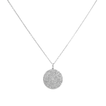 14K White Gold 16inch Round Pave Disk Necklace ...