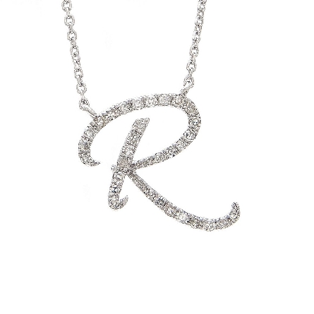 14K White Gold 16-18inch Adjustable Script Init...