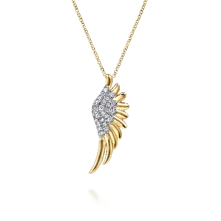 14K Yellow Gold Half Angel Wing Necklace 17.5in...