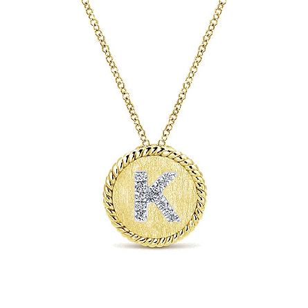 14K Yellow and White Gold Round Disc Initial K ...