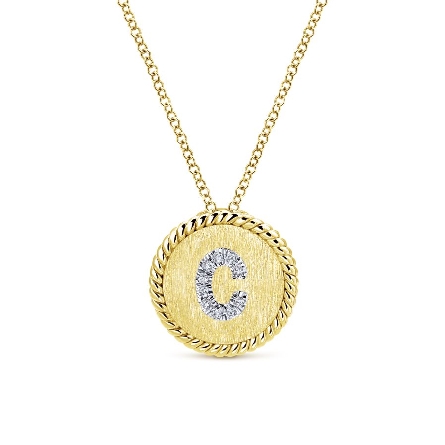 14K Yellow and White Gold Round Disc Initial C ...