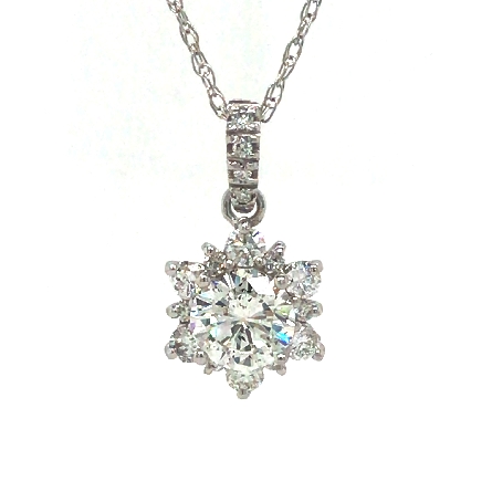 14K White Gold Flower Cluster Pendant w/Diam=.96ct SI2-I1 I and Diams=.39ctw SI H-I on 18inch Chain #32430