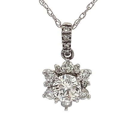 14K White Gold Flower Cluster Pendant w/Diam=.76ct SI1 I and 15Diams=.42ctw SI H-I on 18inch Chain #32430