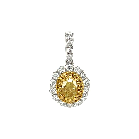 18K White and Yellow Gold Oval Halo Pendant w/Y...