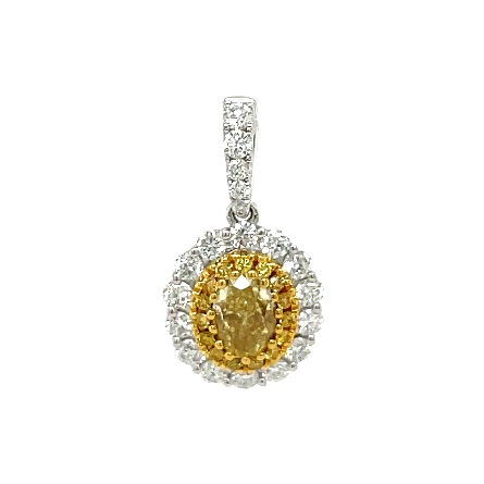 18K White and Yellow Gold Oval Halo Pendant w/Yellow Diam=.48ct; Yellow Diams=.06ctw and Round Diams=.34ctw SI G-H #PD17382