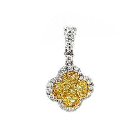 18K White and Yellow Gold Flower Halo Pendant w...
