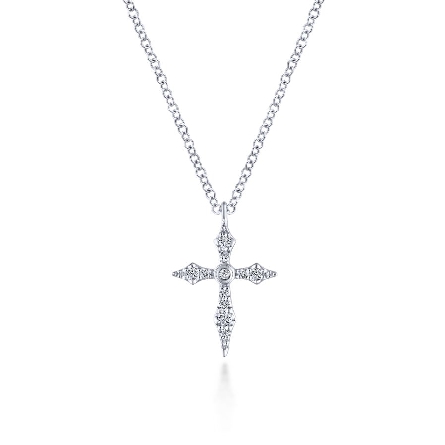 14K White Gold Pointed Tips Sculpted Cross Pend...