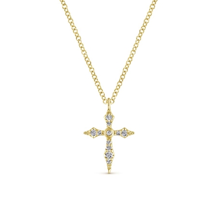 14K Yellow Gold Pointed Tips Cross Pendant w/Di...