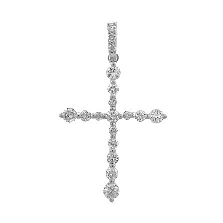 18K White Gold Shared Prong Cross Pendant w/Dia...