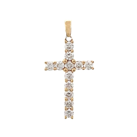 14K Yellow Gold Prong Set Cross Pendant w/Diams...