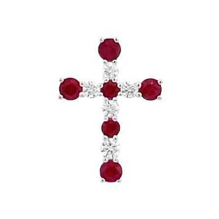 14K White Gold Alternating Cross Pendant w/Rubi...