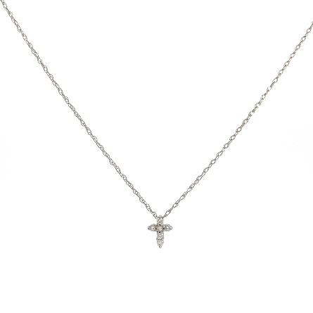 14K White Gold Small Cross Pendant w/Diams=.12c...