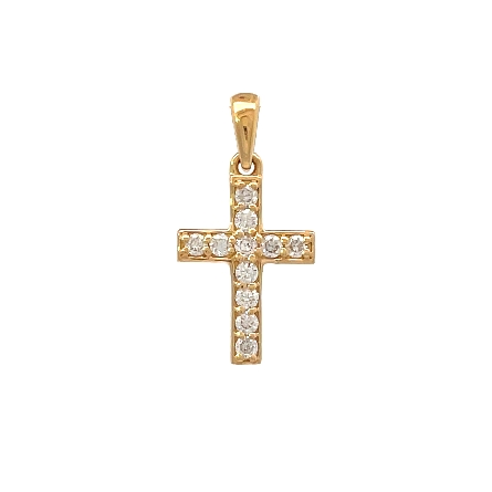 14K Yellow Gold Bead Set Shared Prong Cross Pen...