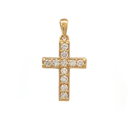 14K Yellow Gold Bead Set Shared Prong Cross Pen...