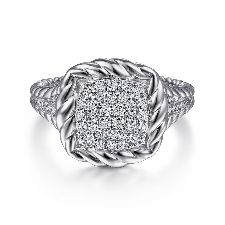 Sterling Silver Hampton Rope Frame Pave Ring w/...