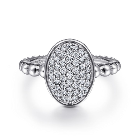 Sterling Silver Oval Pave Bead Shank Ring w/Whi...