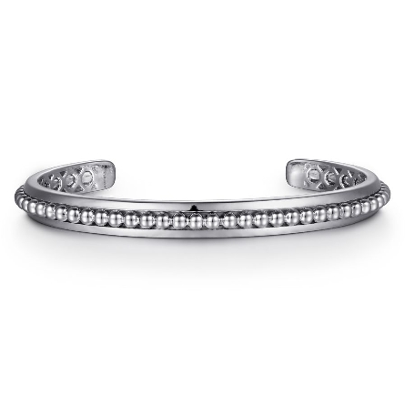 Sterling Silver 7.25inch Open Beaded Cuff Bangl...
