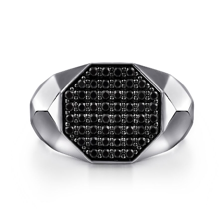 Sterling Silver Gabriel Mens Wide Faceted Ring ...