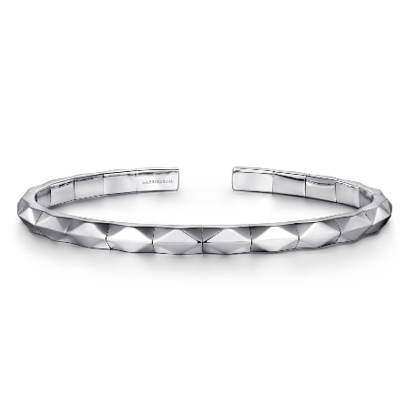 Sterling Silver 7.25inch Mens Faceted Open Cuff...