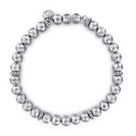 Sterling Silver Mens 8inch Faceted Bead Bracele...