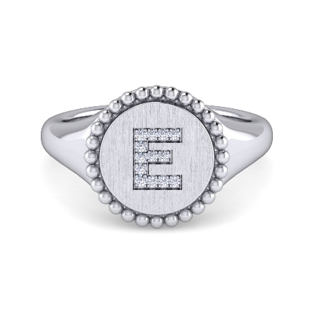 Sterling Silver Gabriel Bujukan Initial E Ring w/Diams=.05ctw Size 6.5 #LR52254E-SV5JJ (S1567688)