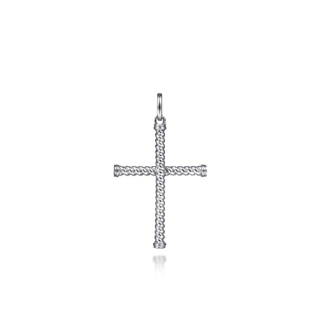 Sterling Silver 38x23mm Twisted Rope Cross Pend...