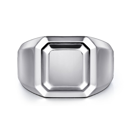 Sterling Silver Gabriel Mens Faceted Signet Rin...