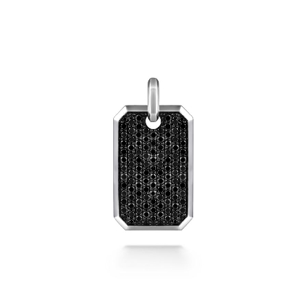 Sterling Silver Pave Dog Tag Pendant w/Black Sp...