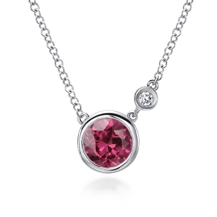 Sterling Silver 15.5-17.5inch Adjustable Bezel Necklace w/Pink Tourmaline=.79ct and Diam=.02ct #NK5241SV5PT (S1634388)