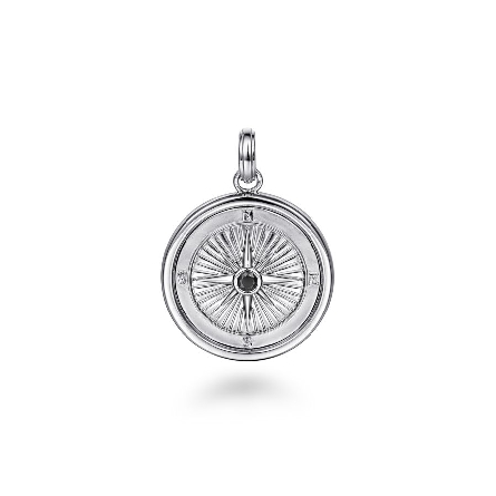 Sterling Silver 24.5x6.2mm Compass Pendant w/Bl...