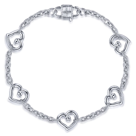 Sterling Silver 7inch Heart Stations Bracelet #...
