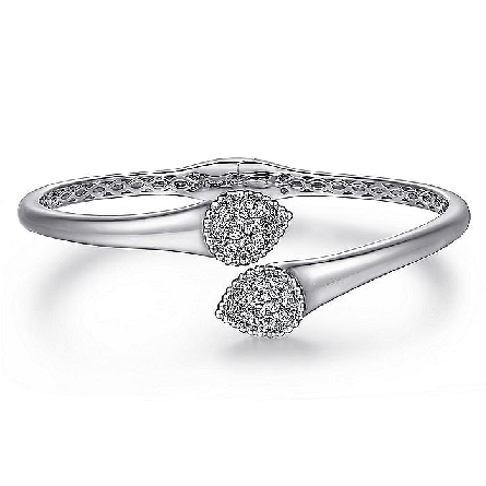 Sterling Silver Gabriel Bujukan 6.25inch Pave Pear Shapes Bypass Cuff Bangle w/White Sapphire=1.08ctw #BG4595-62SVJWS (S1735472)