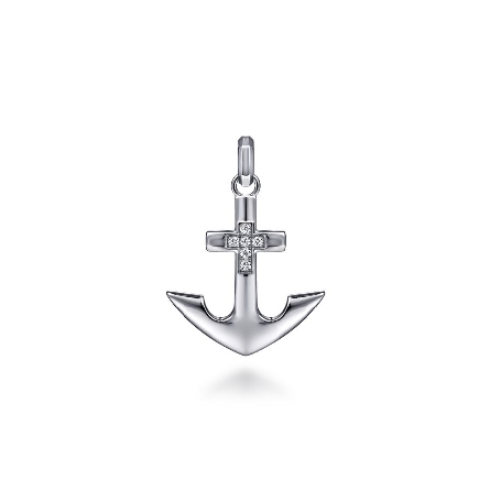 S/O Sterling Silver Mens Anchor Cross Pendant w...