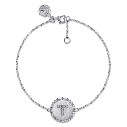 Sterling Silver Gabriel  Bujukan 7inch Bead Edge Disc Initial T Bracelet w/Diams=.03ctw #TB4644T-SV5JJ (S1801660)