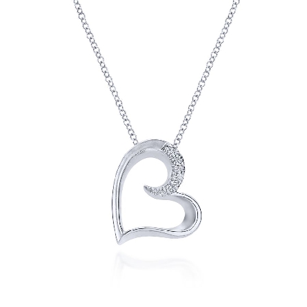 Sterling Silver Open Heart Slide w/White Sapphi...